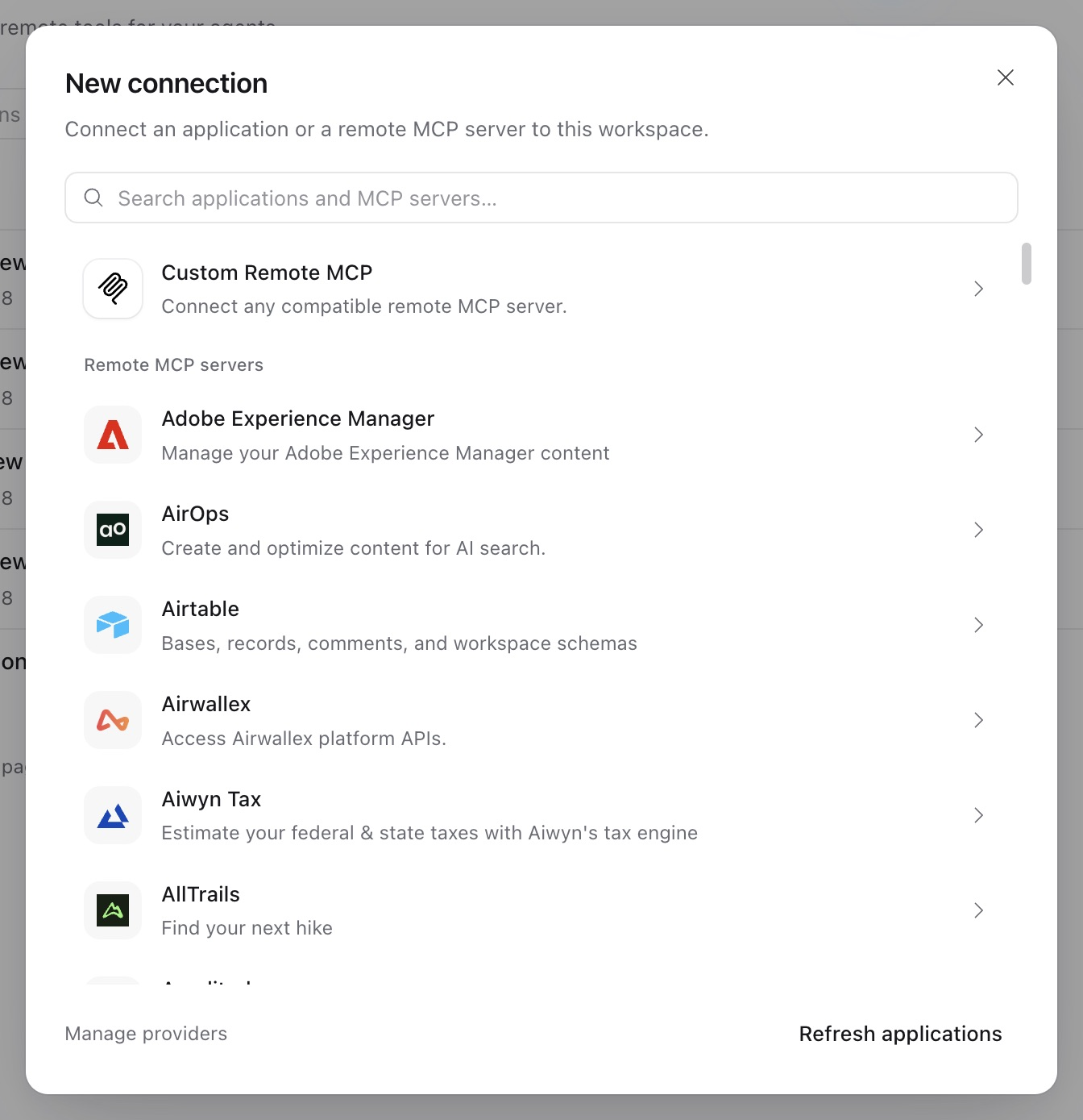 Console connection directory with multiple remote MCP servers